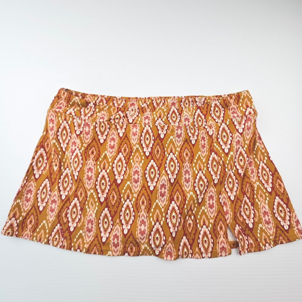 Garnet Hill Womens Mustard Pink Ikat Diamond Swim Skirt Built-in Brief Size 10